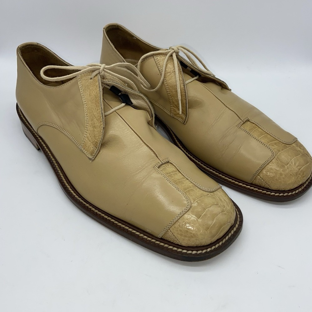Belvedere Men's 11 Genuine Ostrich Leather Dress Shoes Tan Exotic Handmade Italy
